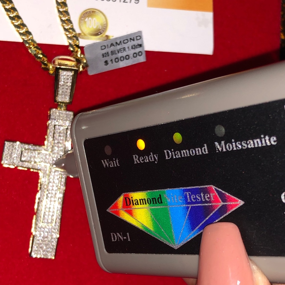 Real diamond large cross, custom genuine diamond cross pendant, free appraisal - Picture 6 of 8